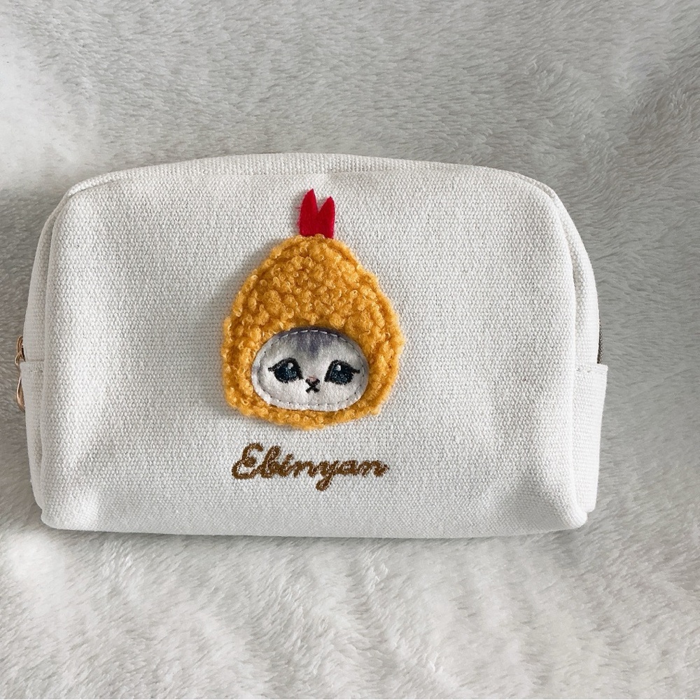 Marimocraft Mofusand kitty cat tempura shrimp makeup cosmetic bag in white